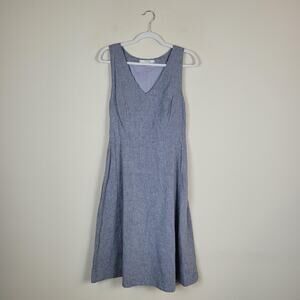 Boden Dress 8L Blue Cotton Linen Blend Sleeveless V-Neck A-Line Midi WW219